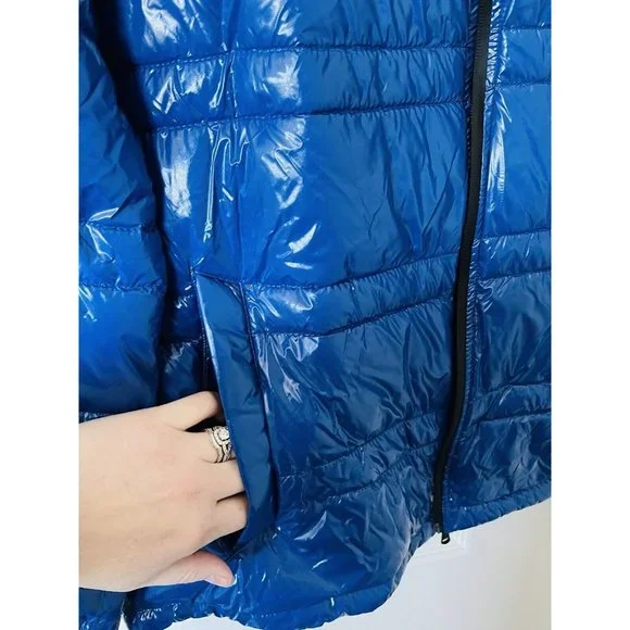 NWT Michael Kors Blue Shiny Puffer Coat - XL - Picture 8 of 9